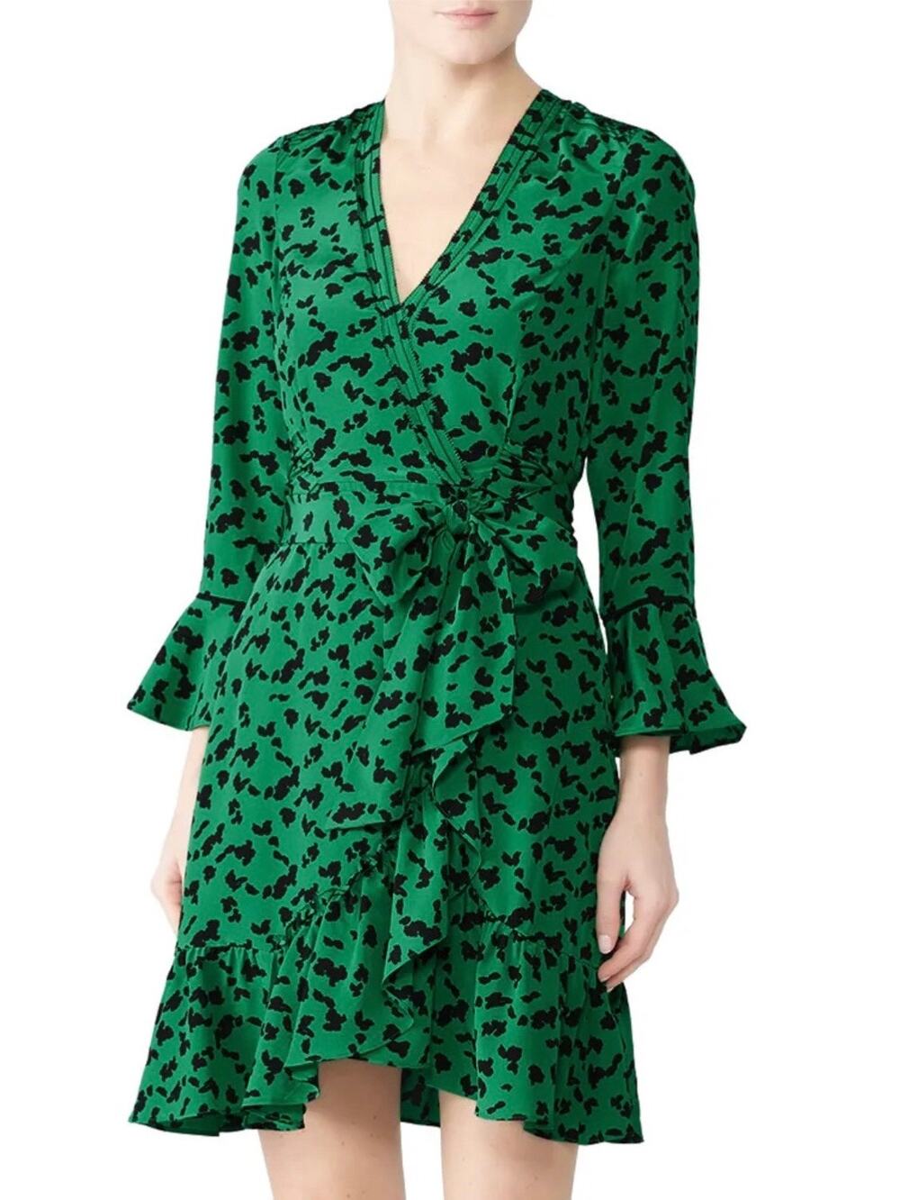 Tanya Taylor Green Silk Leopard Nomi Wrap Dress 2